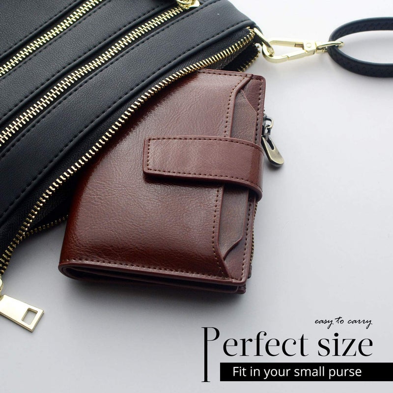 Bveyzi Women's Small Leather RFID Blocking Bifold Zipper Pocket Wallet Ladies Credit Card Slots Purse with id Window(Coffee) - Image 2
